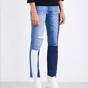 Sandro Paris Blue Denim Patchwork Yoke Detailing Jeans Women's Size EU 36 US 4-6